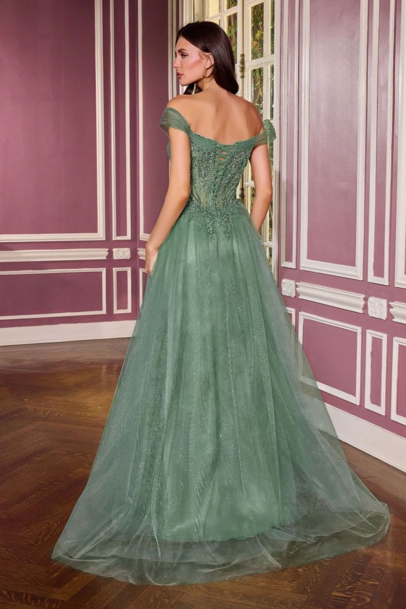 Stunning Sage Sequin Beaded Gown CDCC493 - Cinderella Divine Prom Dress