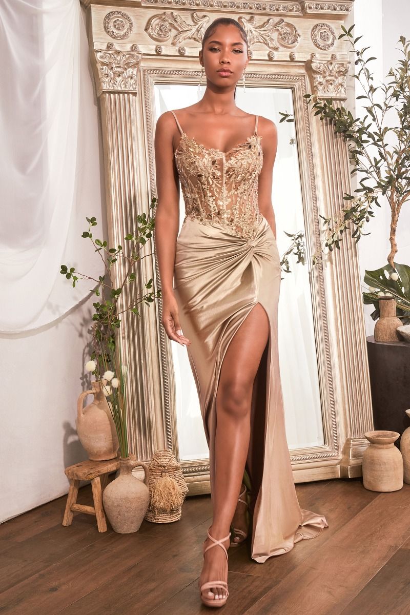 HOT Mermaid Dress Gold Satin Formal Dress Gold Satin Evening
