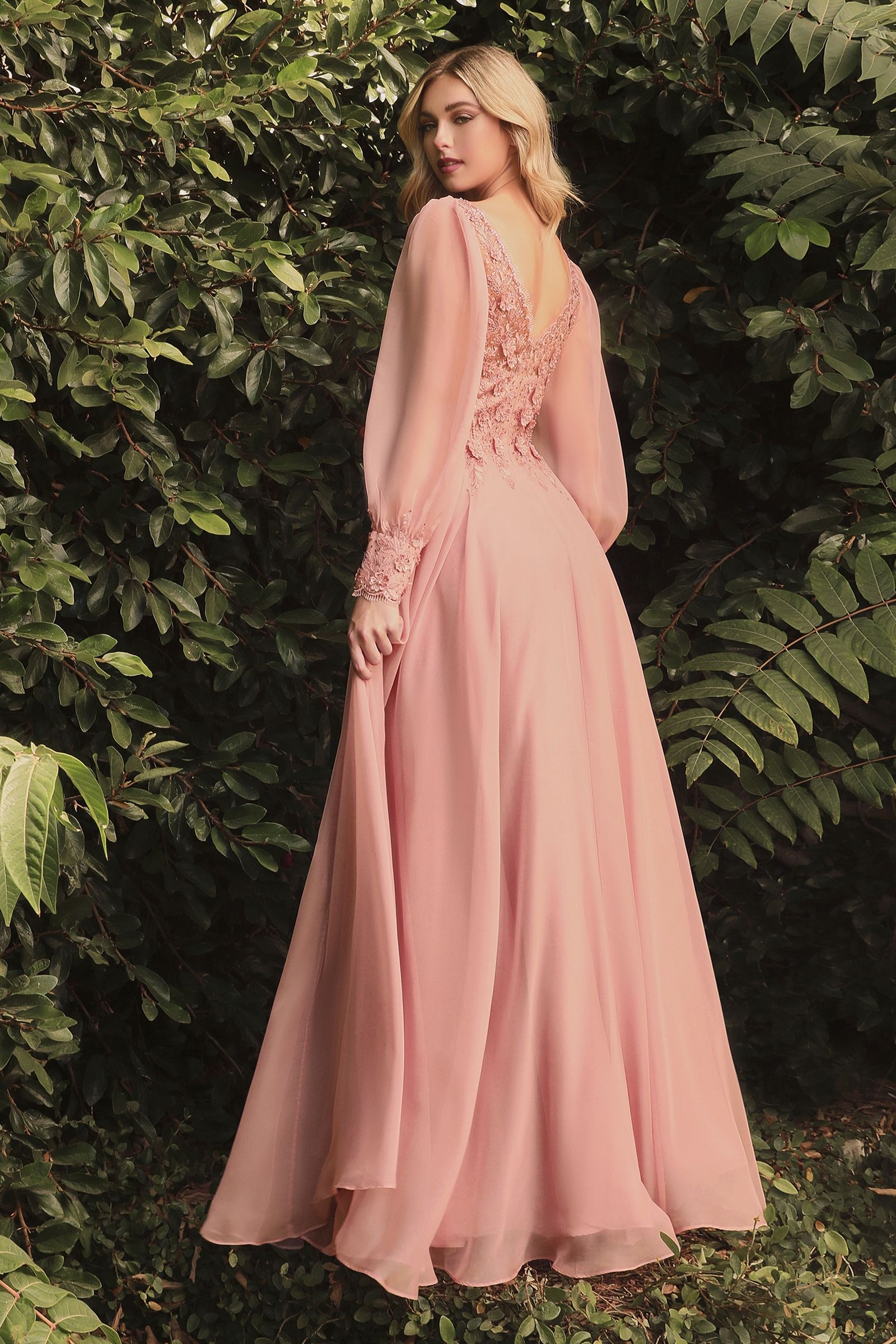 Chiffon Evening Gown, Long Sleeve-smcdress
