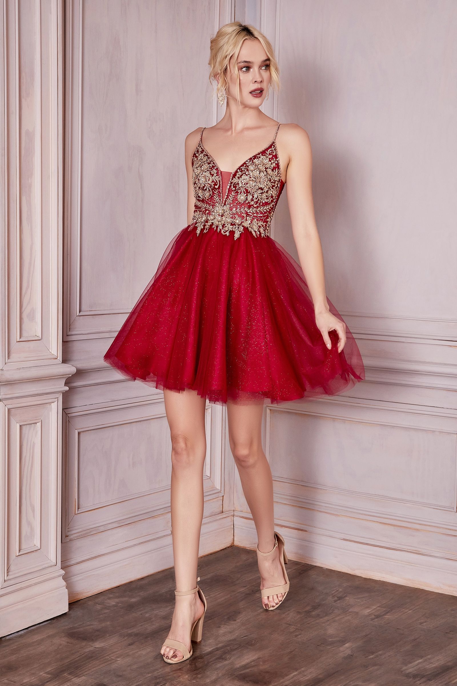 Cind Short A Line Cocktail Dress CDCD0190 S Burgundy Gold