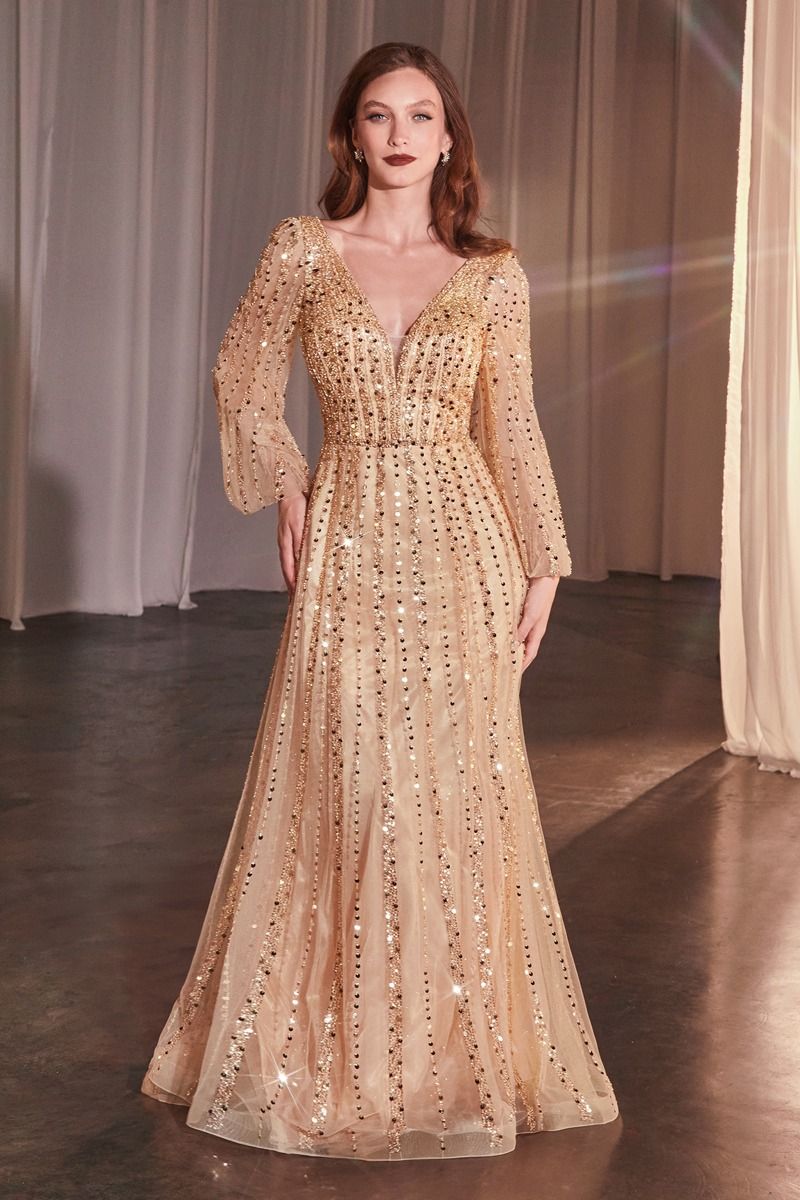 LONG SLEEVE A-LINE BEADED DRESS CDCD0240 | SMCDress LONG SLEEVE A-LINE BEADED DRESS CDCD0240 | SMCDress