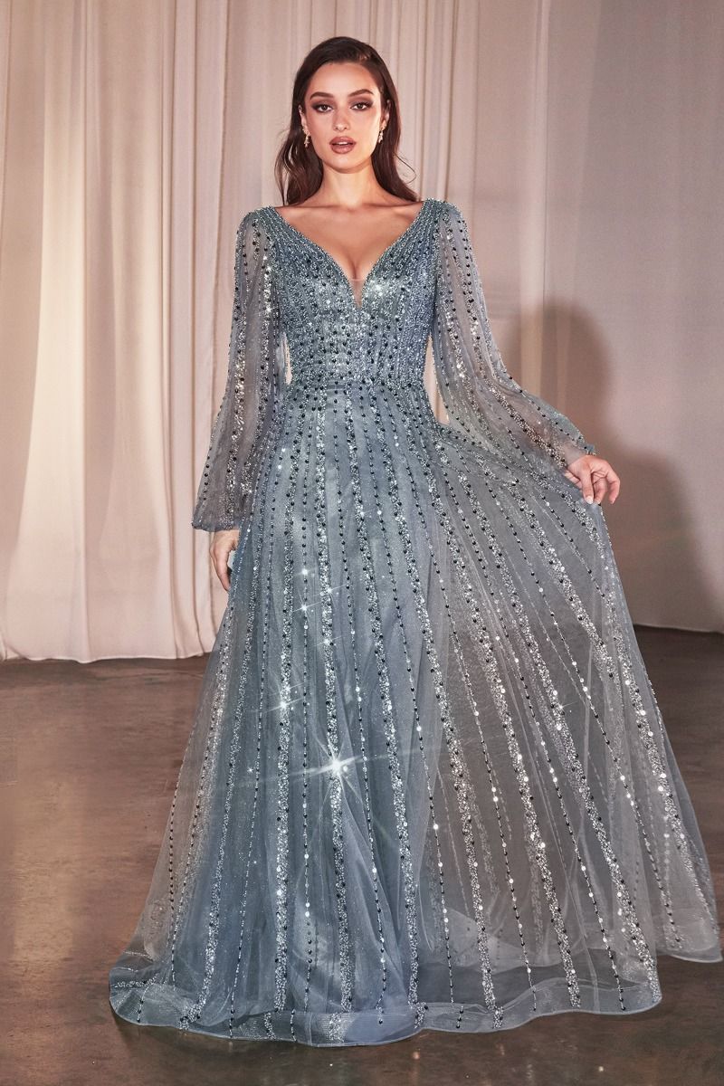 LONG SLEEVE A-LINE BEADED DRESS CDCD0240 | SMCDress LONG SLEEVE A-LINE BEADED DRESS CDCD0240 | SMCDress