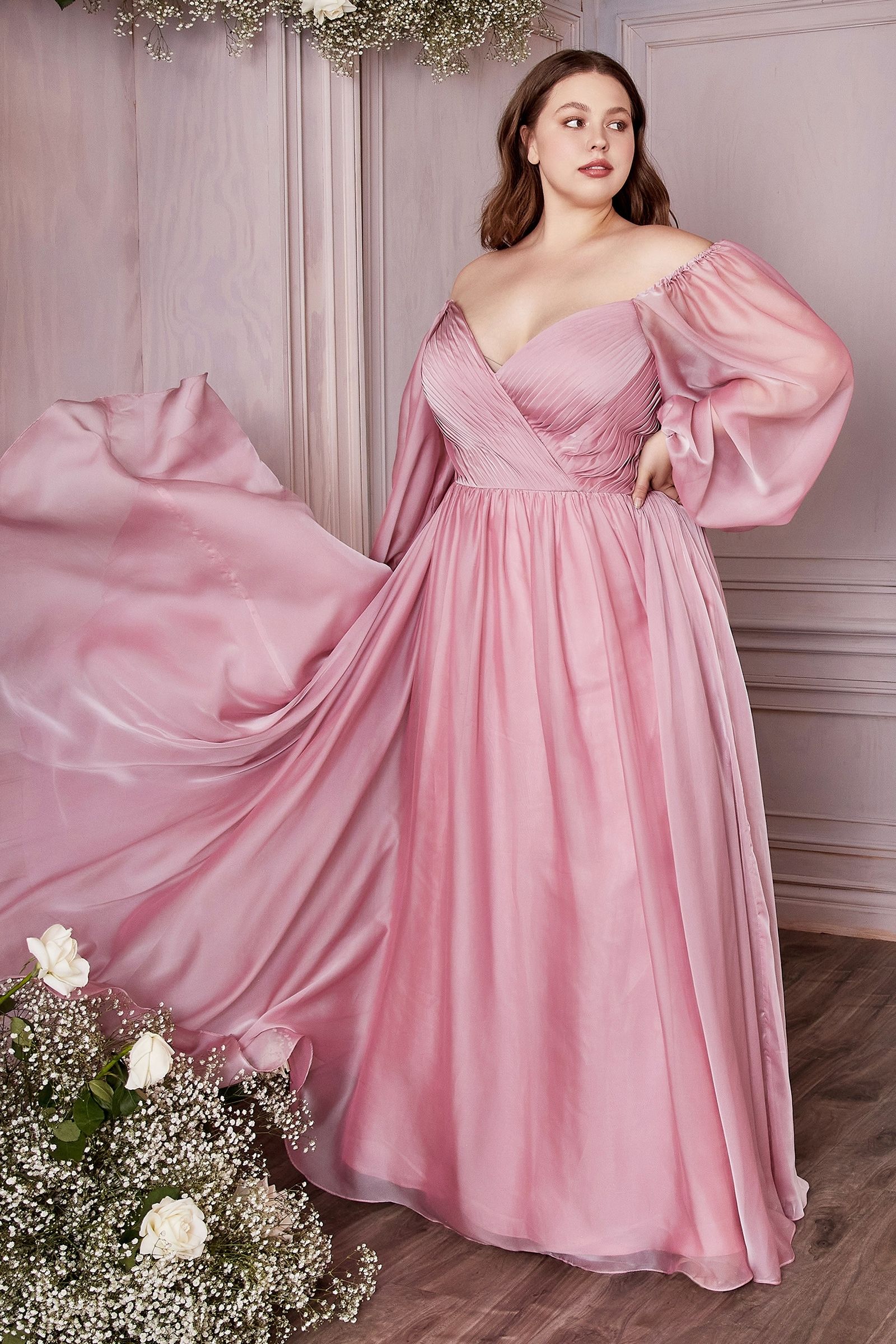 LONG SLEEVE A-LINE CHIFFON DRESS CDCD243C