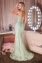 Stunning Sage Sequin Beaded Gown CDCD660 - Cinderella Divine Prom Dress