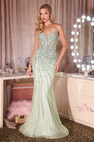 Stunning Sage Sequin Beaded Gown CDCD660 - Cinderella Divine Prom Dress