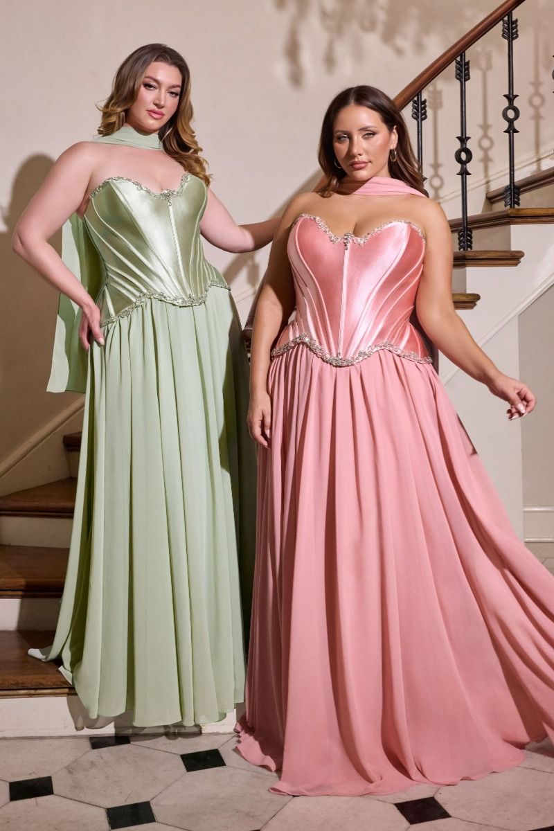 Luxurious Rose Lace Satin Gown CDCD668C - Cinderella Divine Prom Dress