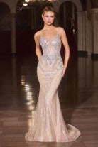 Stunning Nude Sequin Tulle Gown CDCD681 - Cinderella Divine Prom Dress