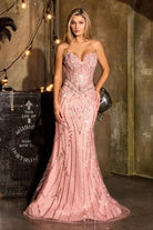 Elegant Gold Beaded Mermaid Gown CDCDS557 - Cinderella Divine Evening Dress CDCDS557