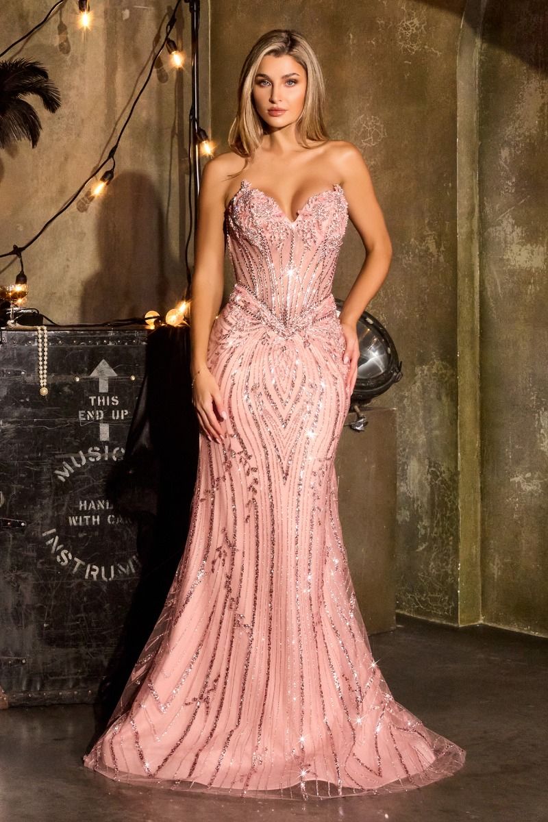 Elegant Gold Beaded Mermaid Gown CDCDS557 - Cinderella Divine Evening Dress CDCDS557