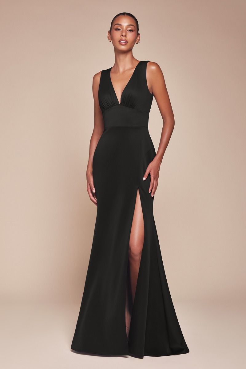 Elegant Deep V-Neck Sleeveless Formal Gown with High Slit Burgundy, Emerald, and Plum | SMCDress Elegant Deep V-Neck Sleeveless Formal Gown with High Slit Burgundy, Emerald, and Plum | SMCDress