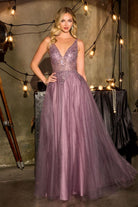 Stunning Navy Blue Beaded A-Line Gown CDCR880 - Cinderella Divine Evening Dress CDCR880
