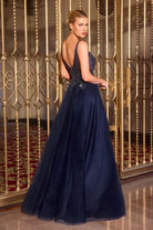 Stunning Navy Blue Beaded A-Line Gown CDCR880 - Cinderella Divine Evening Dress CDCR880