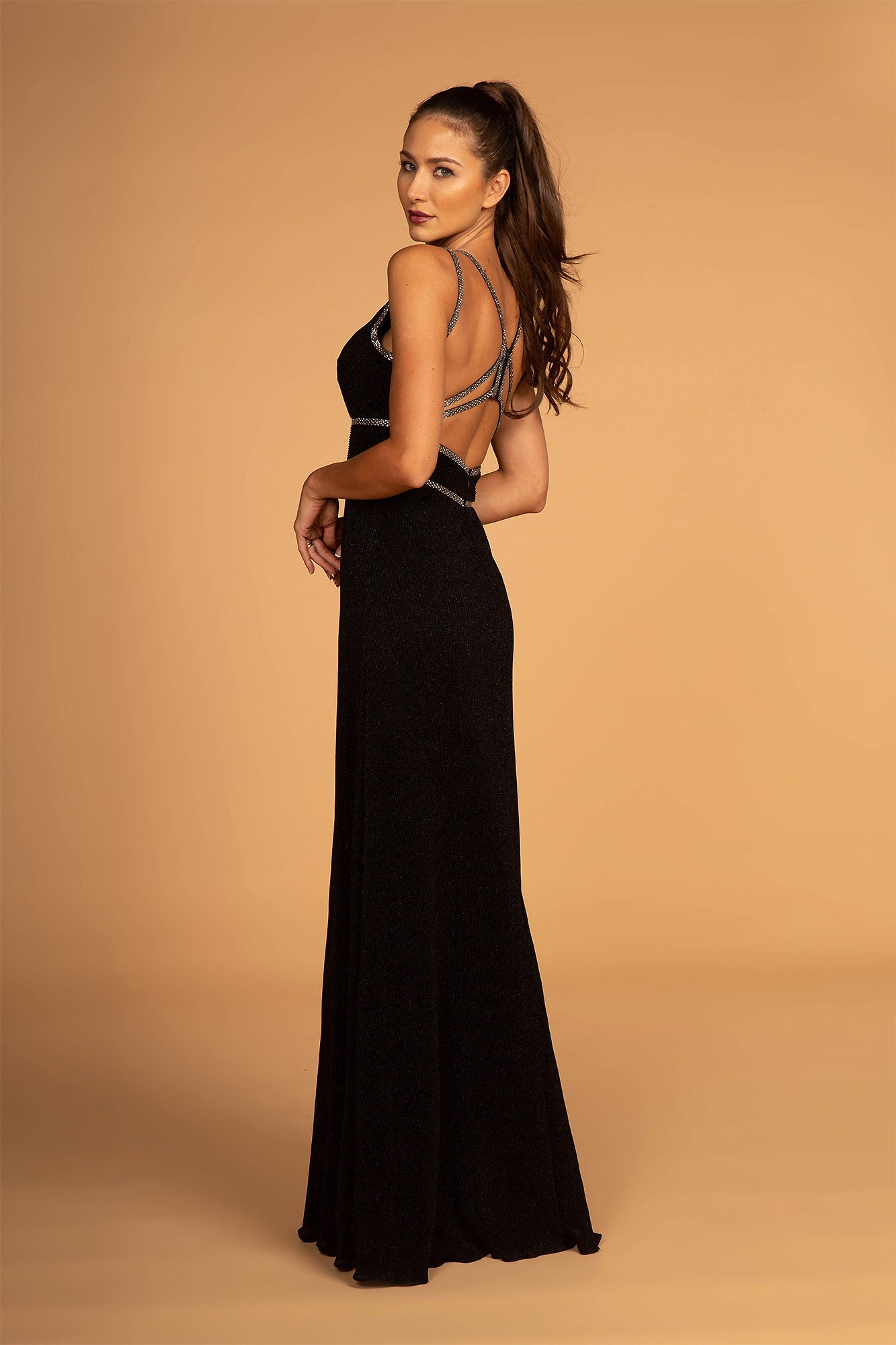 double v neck maxi dress Double-Slit Long V-Neck Prom Dress: Amoris SE005 Navy / Small