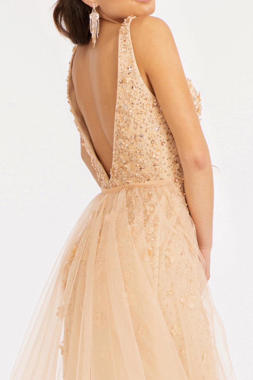 Rhinestone Embellished Mesh Mermaid Dress 3-D Flower and Detached Layer GLGL3011 | SMCDress Rhinestone Embellished Mesh Mermaid Dress 3-D Flower and Detached Layer GLGL3011 | SMCDress