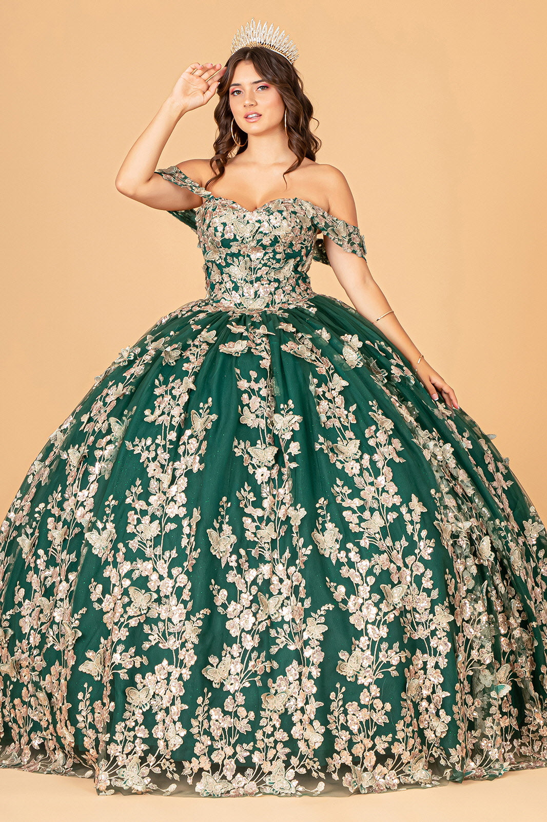 3-D Butterfly Applique Sweetheart Quinceanera Dress Corset Back GLGL3077