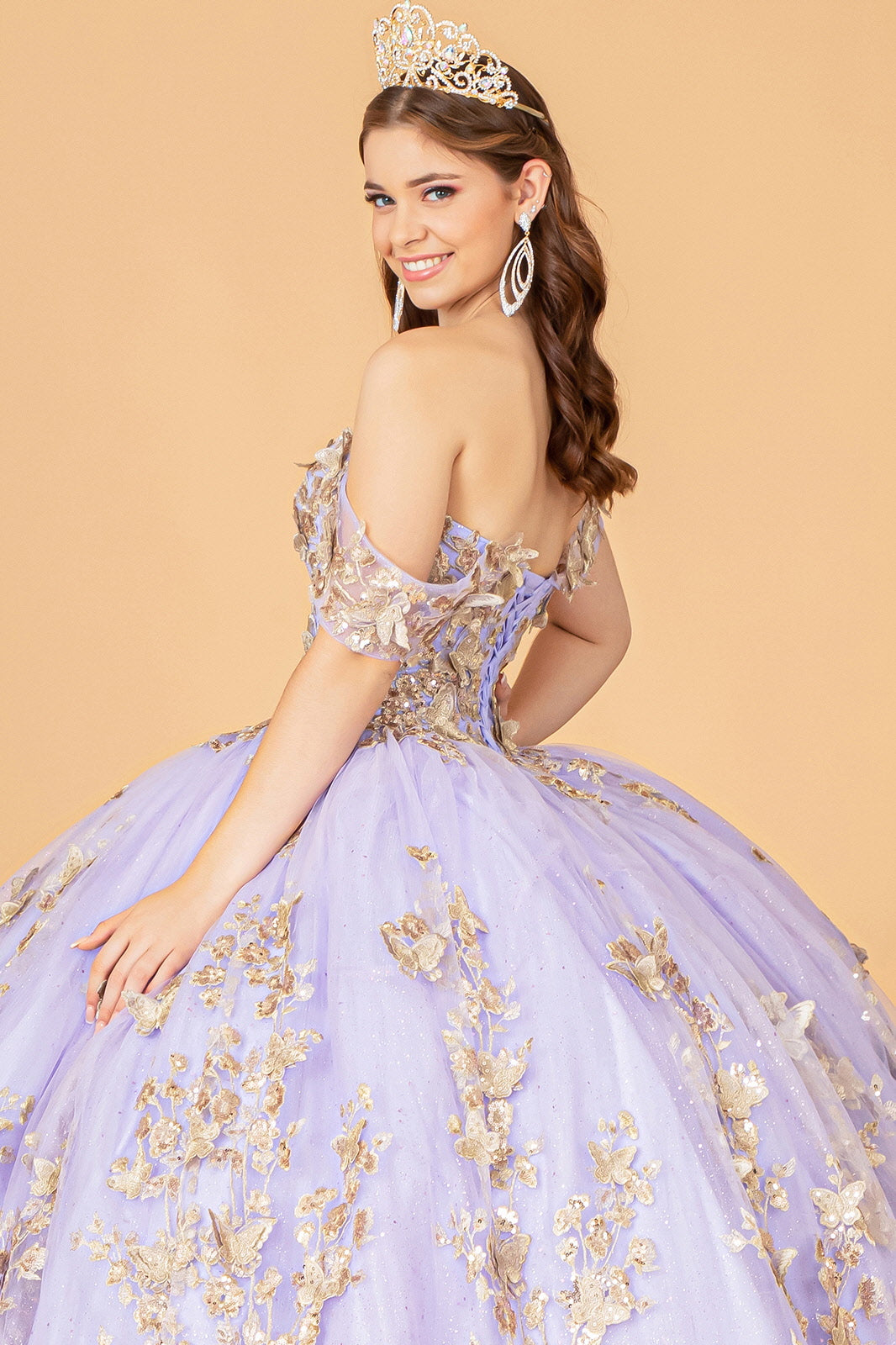 3-D Butterfly Applique Sweetheart Quinceanera Dress Corset Back GLGL3077