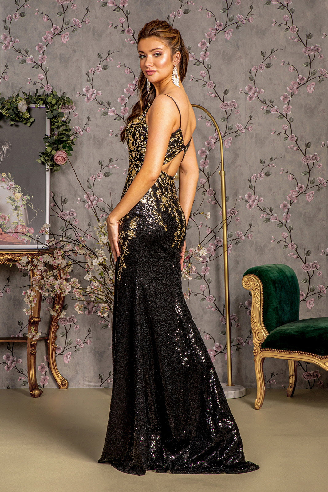 On sale HALF OFF SALE *** Stunning Black Sheer Maxi with Gold Tinsel Accents