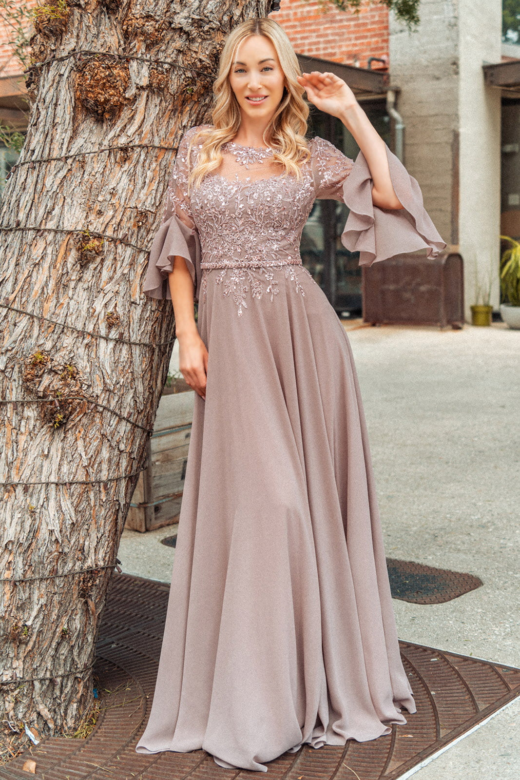 Floral Embroidery Bead Chiffon A-line Long Dress Waist Band GLGL3434 SMCDress Floral Embroidery Bead Chiffon A-line Long Dress Waist Band GLGL3434 SMCDress