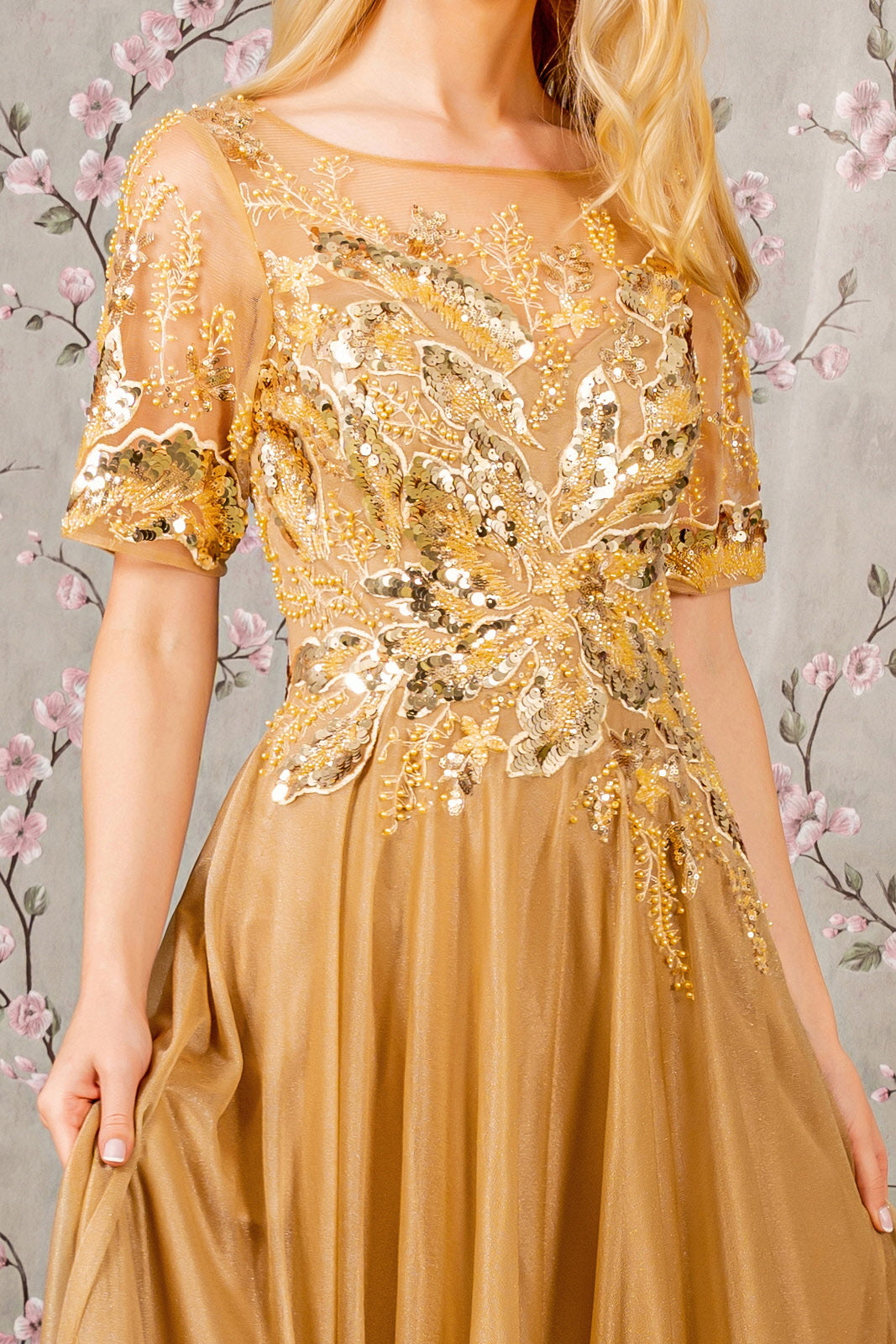 Metallic Applique Short Sleeve A-line Gown by GLS Gloria GL3444-New Collection - Silver / 4XL Metallic Applique Short Sleeve A-line Gown by GLS Gloria GL3444-New Collection - Silver / 4XL