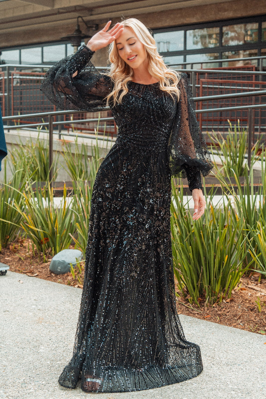 embellished long flare sleeve mesh a line dress Textured White Maxi Dress | Trendy Women's Clothing main image 0