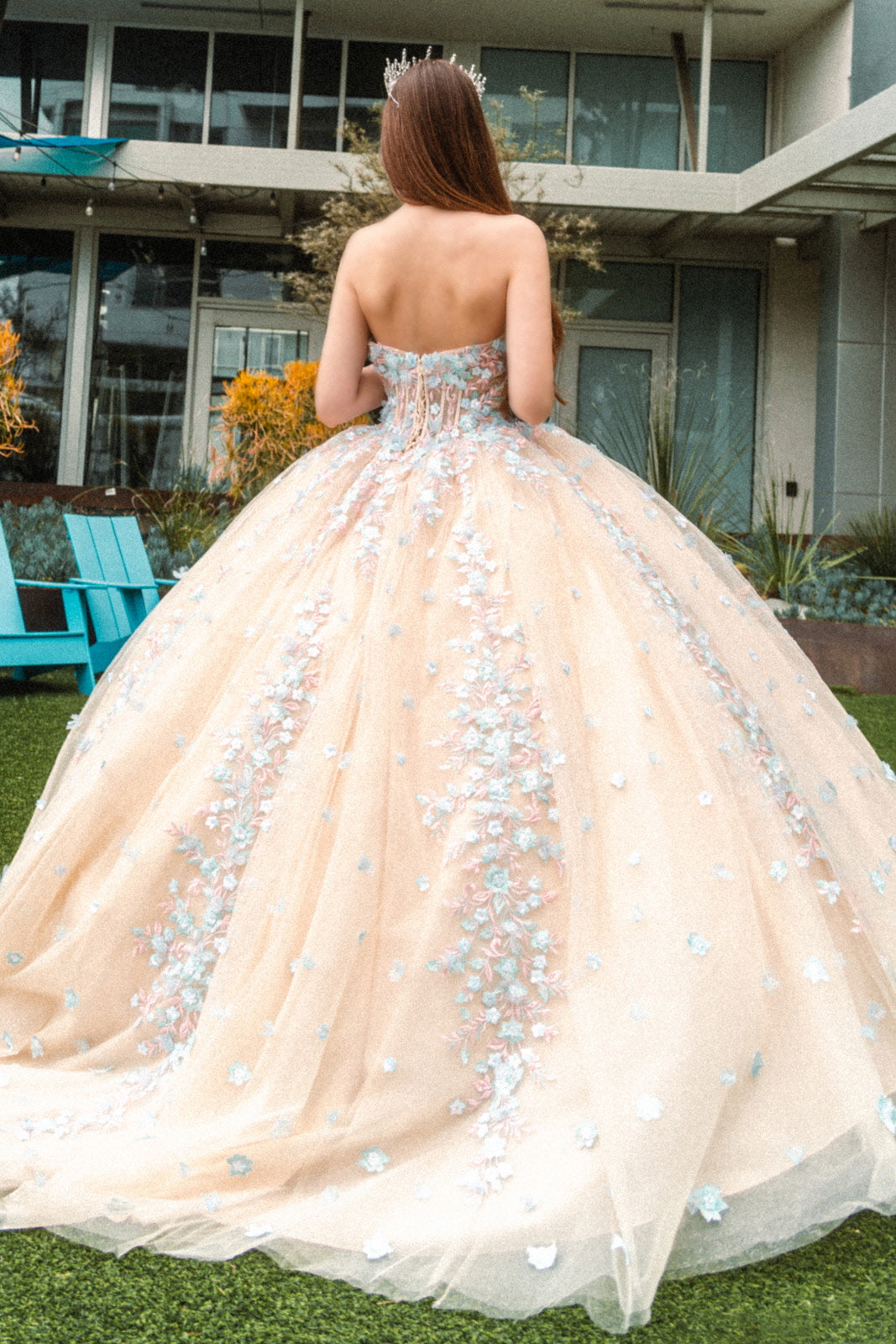Champagne Off-Shoulder Ball Gown with Pastel Floral - XS / CHAMPAGNE/MULTI Champagne Off-Shoulder Ball Gown with Pastel Floral - XS / CHAMPAGNE/MULTI