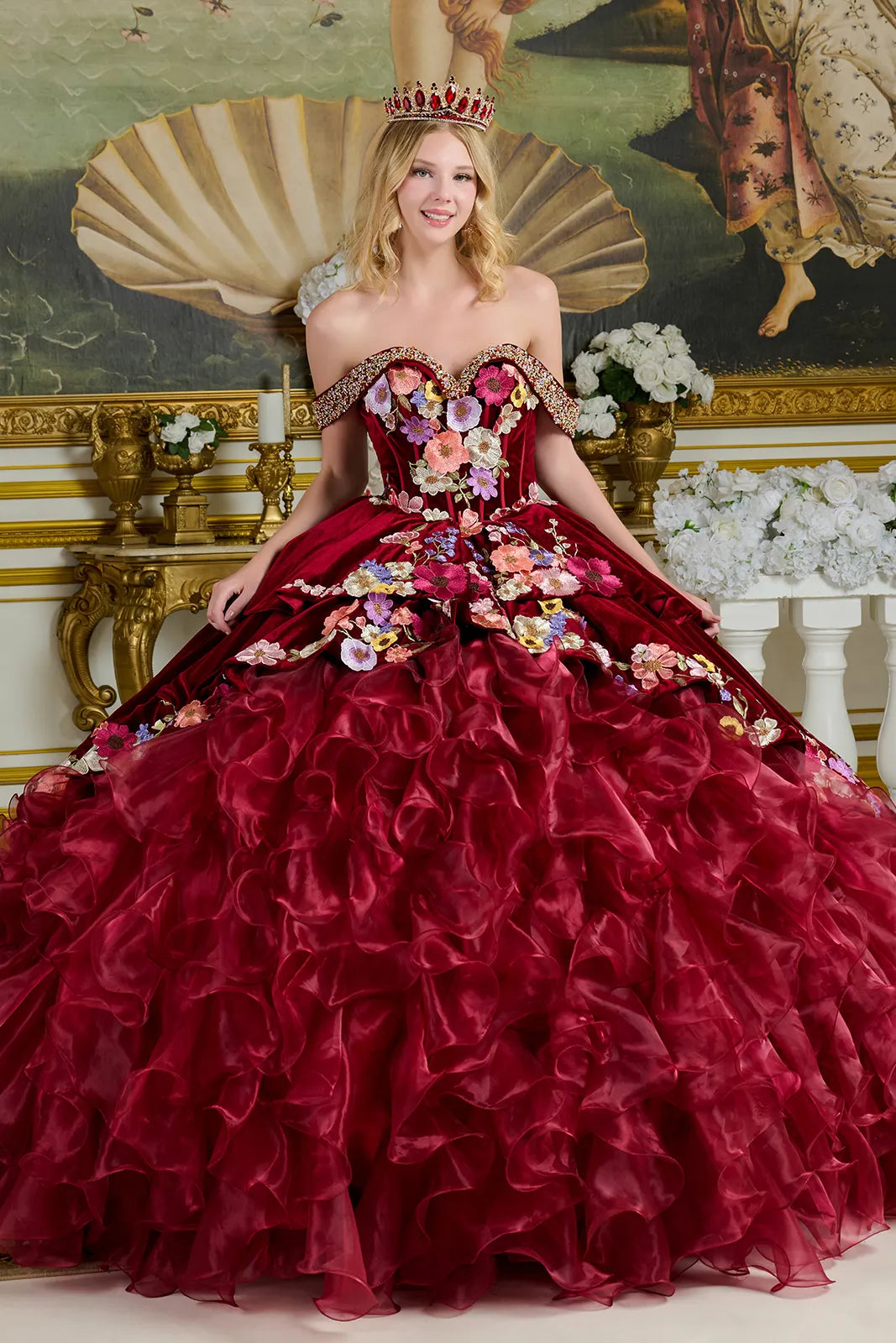 Timeless Burgundy Ruffle Ball Gown Gown GLGL3638