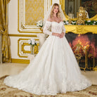 Off-Shoulder Lace Ball Gown with Short Veil SMCDress Off-Shoulder Lace Ball Gown with Short Veil SMCDress