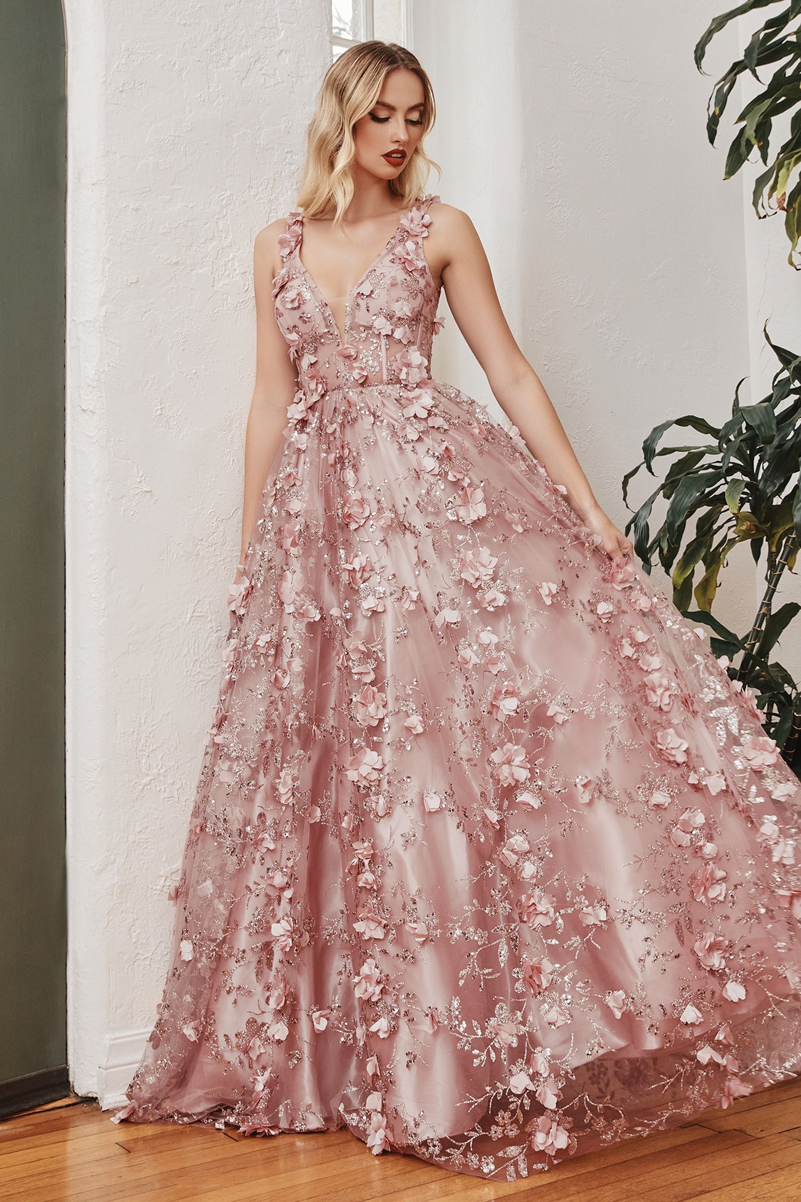 GLITTER FLORAL BALL GOWN CDJ838