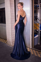 Luxurious Navy Satin Fitted Gown CDJ899 - Cinderella Divine Prom Dress