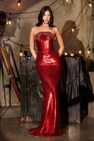 Elegant Navy Blue Sequin Mermaid Gown CDJ907 - Cinderella Divine Evening Dress CDJ907