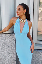 Elegant Blue Fitted Halter Gown CDT505 - Cinderella Divine Prom Dress