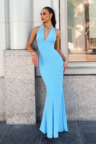 Elegant Blue Fitted Halter Gown CDT505 - Cinderella Divine Prom Dress