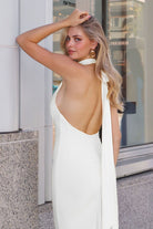 Elegant White Fitted Halter Gown CDT505W - Cinderella Divine Prom Dress