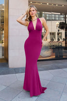 Elegant Blue Fitted Halter Gown CDT505 - Cinderella Divine Prom Dress