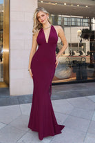 Elegant Blue Fitted Halter Gown CDT505 - Cinderella Divine Prom Dress