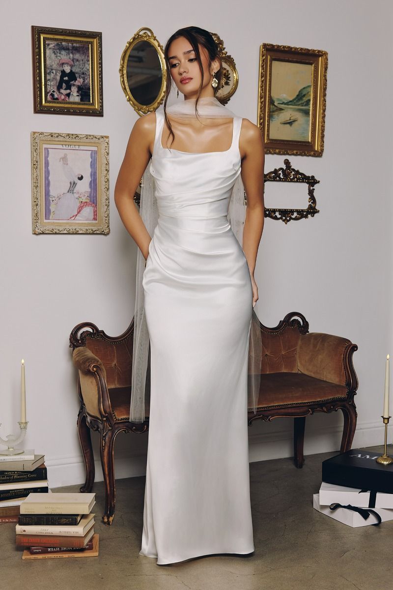 Luxurious White Lace Satin Gown CDT729W - Cinderella Divine Prom Dress