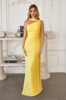 Elegant Light Yellow One-Shoulder Fitted Gown CDT730 - Cinderella Divine Evening Dress CDT730