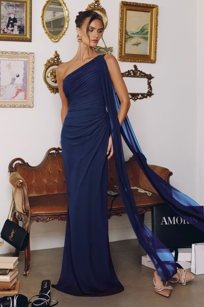 Elegant Light Yellow One-Shoulder Fitted Gown CDT730 - Cinderella Divine Evening Dress CDT730