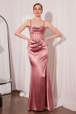 Fitted Gown Satin Formal Evening Dress with High Slit & Corset Back & CDT812 | SMCDress Fitted Gown Satin Formal Evening Dress with High Slit & Corset Back & CDT812 | SMCDress