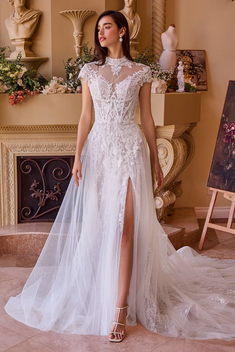 LACE & TULLE SHORT SLEEVE WEDDING GOWN CDWL035