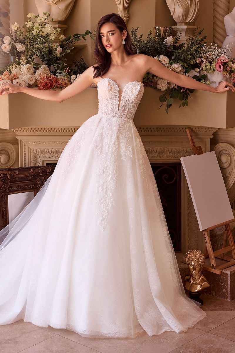 STRAPLESS WEDDING BALL GOWN & LACE BOLERO CDWL037 | SMCDress