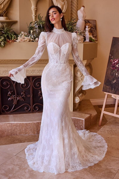 high neck lace wedding dresses Vintage-Inspired Long Sleeve Gown Size:2X-Large Long Green Dress And Gold Mommy_To_Be_Gown or an intimate chapel