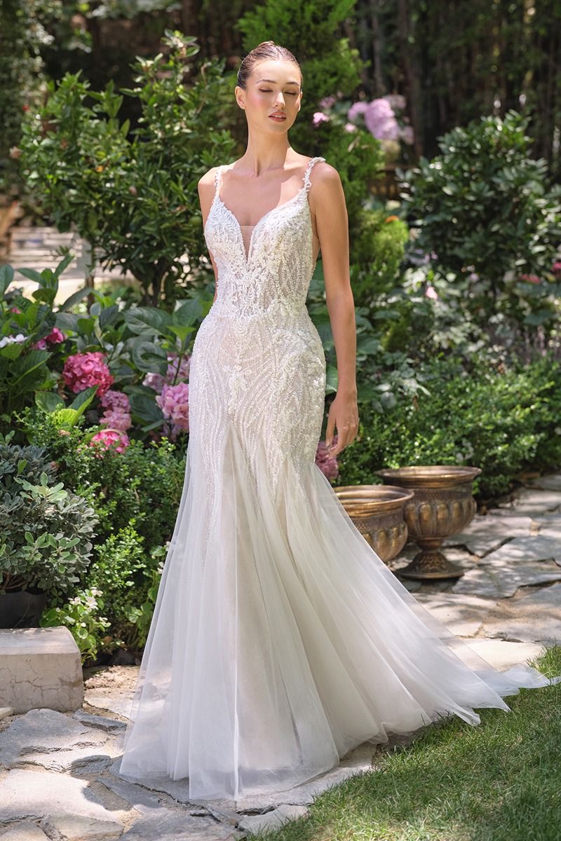 Fit and Flare Wedding Gown | Floral Appliqué Bridal Dress – CDWL066