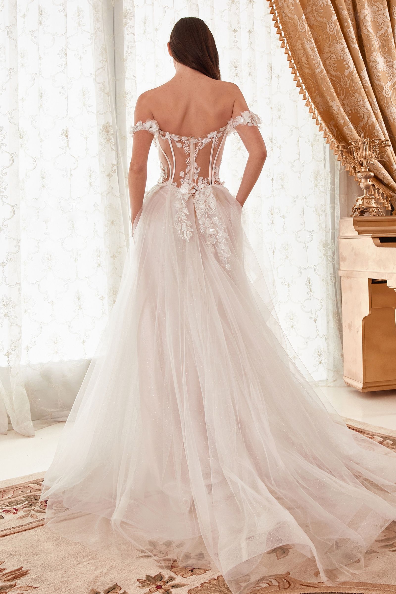 OFF THE SHOULDER FLORAL A-LINE BRIDAL GOWN CDWN308 | SMCDress