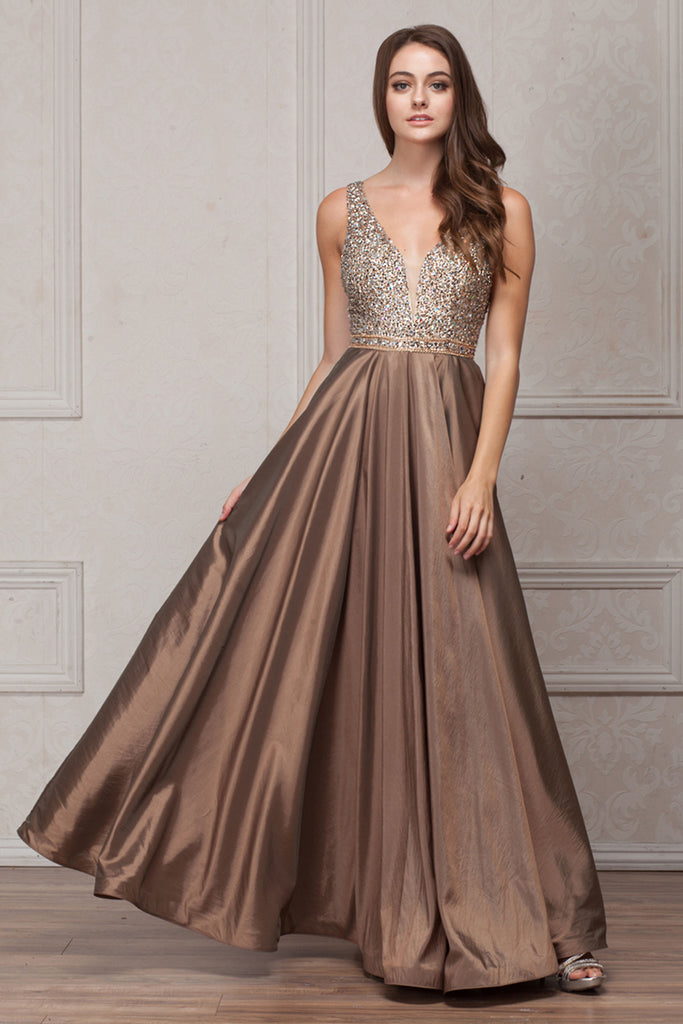 Embroidered Satin Long Evening & MOB Dress-smcdress