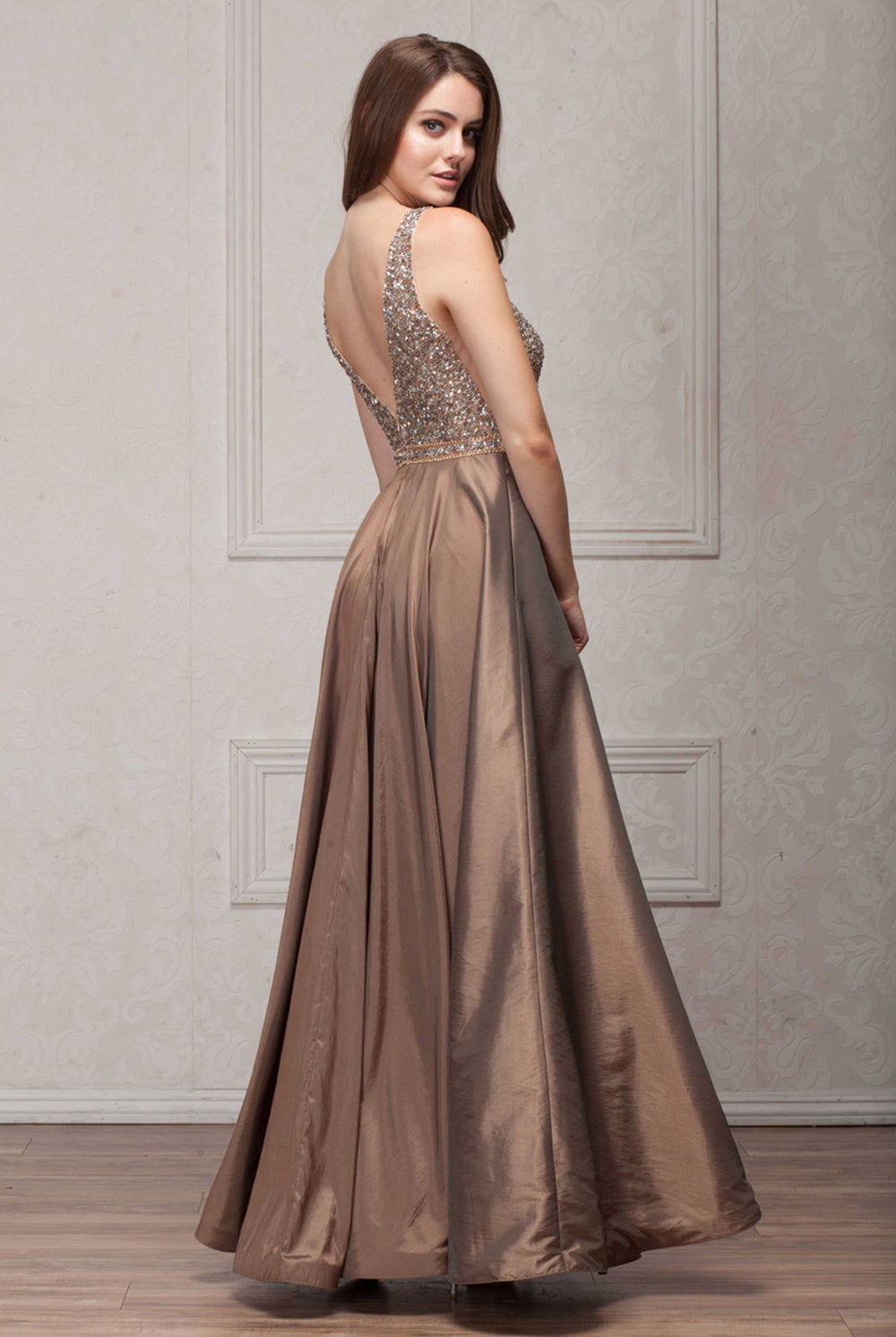 Embroidered Satin Long Evening & MOB Dress-smcdress
