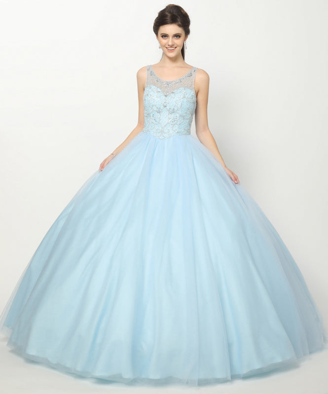 Beaded high neck bodice with keyhole back on tulle ball gown-smcdress