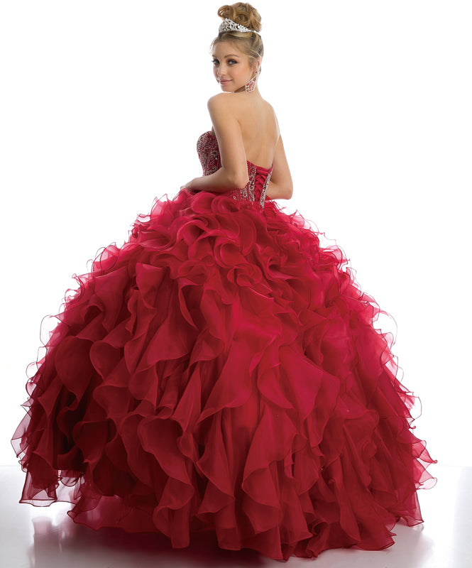 Beaded Corset Bodice with Organza Ruffle Skirt Ball Gown Quinceanera Dress-smcdress