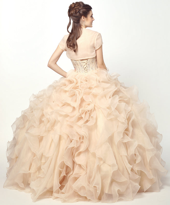 Beaded Corset Bodice with Organza Ruffle Skirt Ball Gown Quinceanera Dress-smcdress