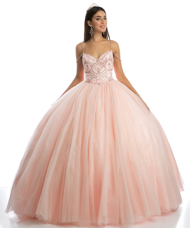 Beaded bodice and straps glitter mesh ball gown-smcdress